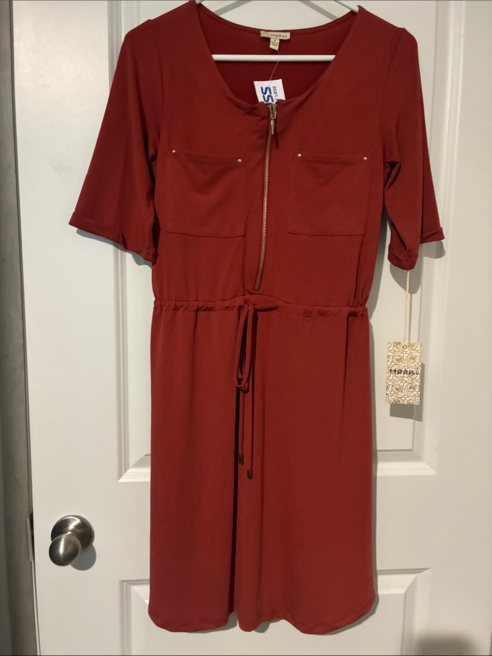 Haani Rust Midi Dress with Front Zip & Drawstring